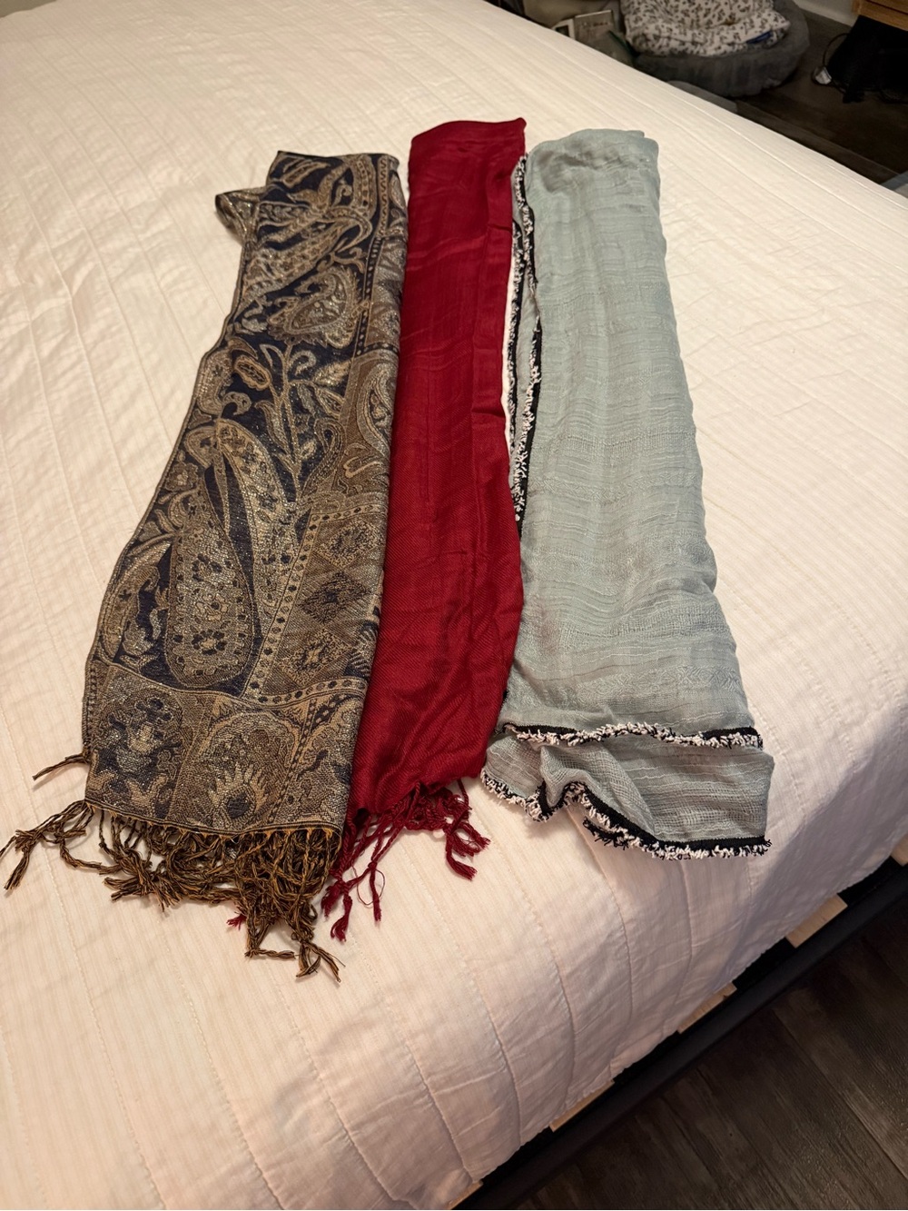 Women’s scarfTrio in Navy Paisley, Burgundy, and Light green